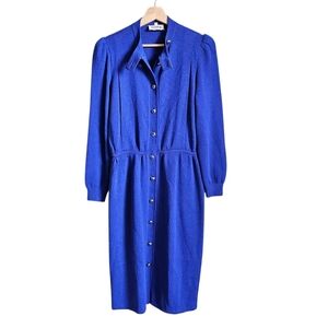 Vintage St.john By Marie Gray Santana Knit Elegant Blue Button-Down Dress